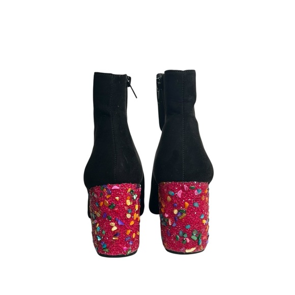 Betsey Johnson Kassie Black Faux Suede Ankle Bootie Rhinestone Block Heel Size 8 - Picture 3 of 8